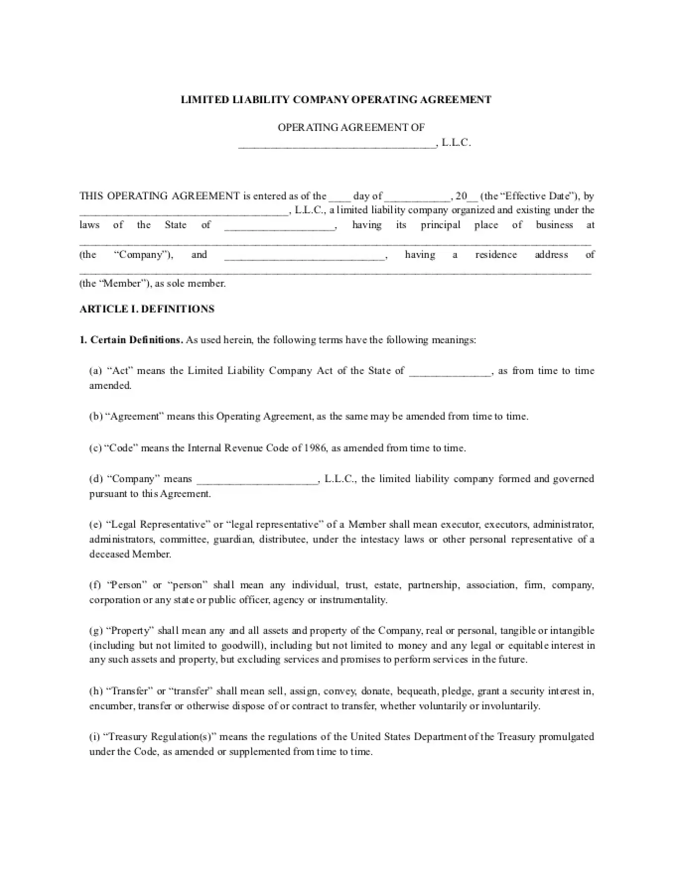 Business Operating Agreement